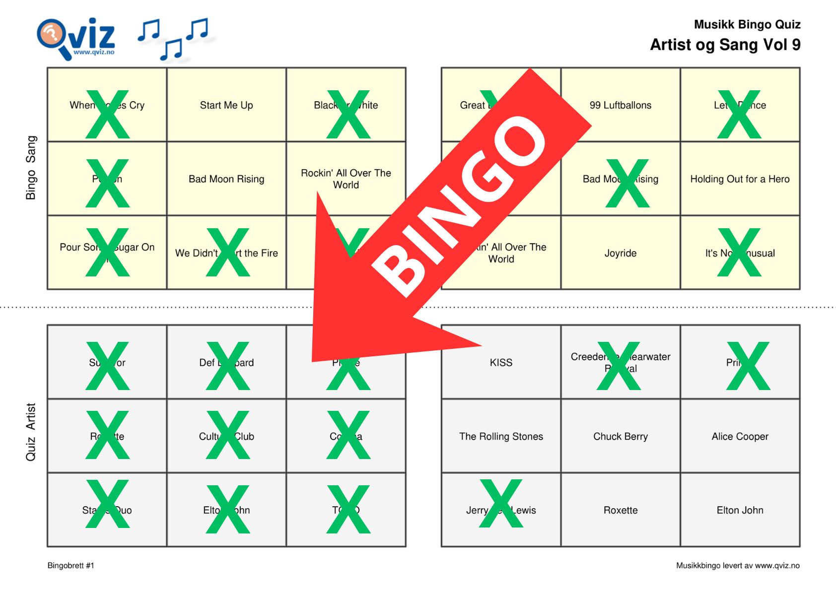 Godkjent bingo på brett 3 (kun artister)